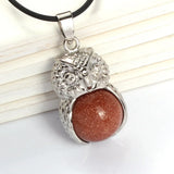 Owl Shape Natural Crystal Pendant Necklace Multi‑Color Healing Gemstone Charm Necklace Spiritual Energy Jewelry for Men Women Gift