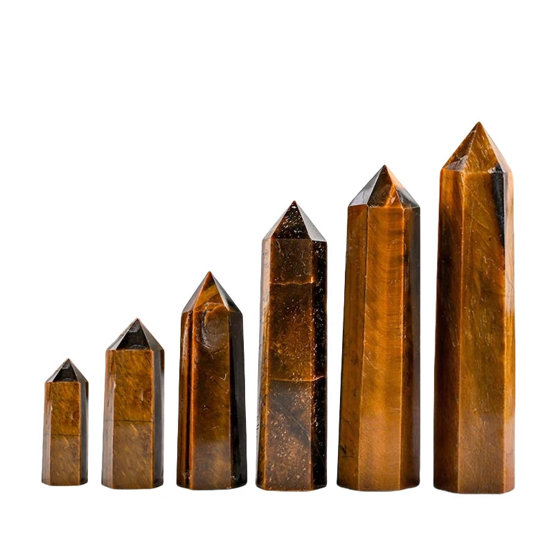 Multi-Sized Tiger Eye Natural Stone Hexagonal Pillar Decoration Office Ornament Tower Stone Crafts DIY Accessory Gift