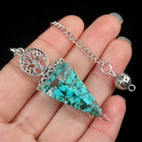 Chips Gemstone Tree of Life Resin Pendulum - Orgone Healing Dowsing Tool with Silver Chain for Divination, Hypnosis & Reiki - Spiritual Gemstone Gift for Wealth & Positivity