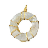 Gold Wire Wrapped Donut Circle Crystal Pendant Natural Rough Druzy Amethyst Rose Quartz Chakra Healing Gemstone Lucky Amulet Necklace for Men Women