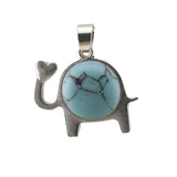 Lucky Elephant Crystal Holder Pendant • Retro Silver Animal Amulet with Natural Gemstone Sphere • Unisex Spiritual Wisdom Totem Jewelry Gift