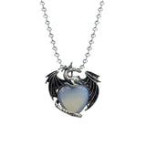 Vintage Medieval Dragon Heart Necklace | Natural Crystal Lapis Rose Quartz Turquoise Charm with Iron Bead Chain | Whimsical Halloween Protection Gift