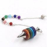 7 Chakra Stacked Disc Crystal Pendulum, Natural Gemstone Dowsing Pendulum With Chakra Bead Chain, Reiki Healing Divination Spiritual Meditation Tool