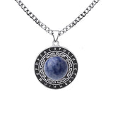 Retro Viking Rune Pendant Necklace - Stainless Steel Goldstone Amulet - Nordic Futhark Circle Jewelry for Men & Women