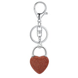 Natural Crystal Heart Lock Keychain, Peach Heart Crystal Bag Charm for Couples