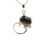 Crystal Lovely Cat Pendant Necklace birthday gift Handmade Cat Stone Pendant Necklace for Women, Healing Crystal Amulet Cat