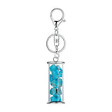 Handmade Gemstone Gravel Glass Bottle Key Chain, Assorted Natural Crushed Crystal Chips Wishing Vial Keyring Spiritual Energy Bag Accessory