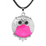 Silver Owl Gemstone Necklace 45CM Black Cord #SN1758 -28X36mm Bird Pendant Choker Jewelry