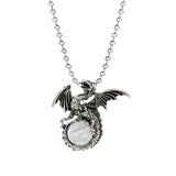 Punk Rock Biker Dragon Orb Necklace Set - Heavy Metal Bead Chain Winged Dragon Guardian Crystal Pendant Gift for Men Women