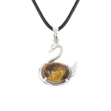 Graceful Swan: Handcrafted Natural Crystal Pendant Necklace • Premium Copper Bird Totem Amulet • Adjustable Black Cord Choker for Women Men