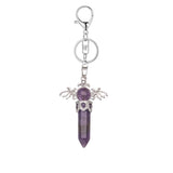 Natural Crystal Angel Wings Keychain | 58×36mm Hexagonal Prism Pendant for Backpack & DIY Jewelry