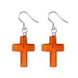 Purple Crystal Cross Dangle Earrings Hypoallergenic Silver Ear Hooks Handcrafted Genuine Amethyst Gemstone Crucifix Earrings Minimalist Jewelry