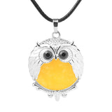 Silver Owl Gemstone Necklace 45CM Black Cord #SN1758 -28X36mm Bird Pendant Choker Jewelry