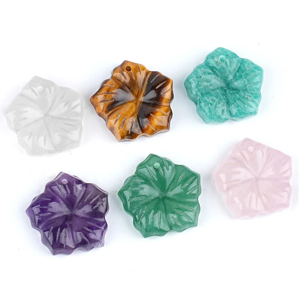 Hand Carved Natural Stone Flower Pendant 20MM Mixed Gemstone Loose Charm Bead for Handmade Jewelry Accessories Craft