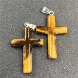 Natural Gemstone Cross Pendant Charms, Mixed Crystal Agate Tiger Eye Chakra Stone Cross Beads for DIY Christian Necklace Jewelry Making Supplies