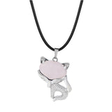 20×30mm Natural Crystal Fox Head Pendant Necklace, Healing Gemstone Beads for DIY Jewelry