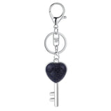 Natural Crystal Heart Key Keychain, Chakra Healing Gemstone Keyring for Car Keys & Bag Charm