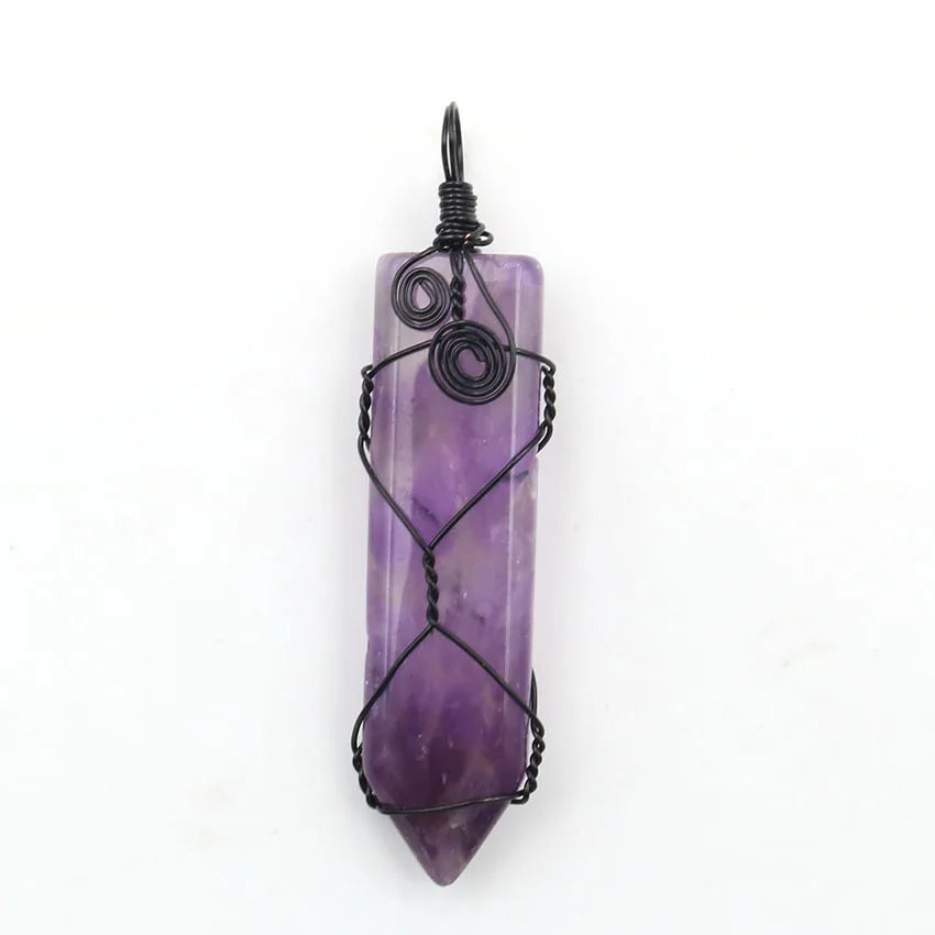 Retro natural crystal sword shaped manual winding pendant pine Opal Pendant Natural Amethyst Gemstone Big Pointed Sword Arrow