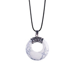 Boho Hollow Circle Donut Gemstone Pendant, Vintage Crown Metal Cap Natural Stone Charm, Handmade Jewelry Making Supply