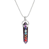 7 Chakra Crystal Point Pendant, Natural Stone Double Terminated Crystal Wand Pendant Chakra Healing Jewelry
