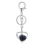 Natural Crystal Hollow Heart Keychain, Healing Stone Pendant with Silver Key Ring