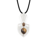 Shield Shape Two Stones Inlaid Natural Crystal Pendant 47×21mm, Silver Plated Alloy Double Gemstone Charm Pendant, Chakra Reiki Healing Stone Pendant for DIY Necklace Jewelry Making Spiritual Boho Gift