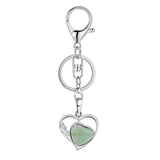Natural Crystal Hollow Heart Keychain, Healing Stone Pendant with Silver Key Ring
