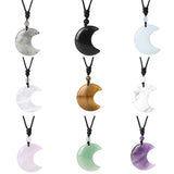 35MM Gemstone Crescent Moon Pendant Necklace Adjustable Rope for Women Men #SN1762