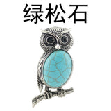 Antique Silver Owl On Branch Natural Gemstone Pendant Oval Chakra Healing Crystal Owl Charm for DIY Necklace Jewelry Making