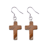 Purple Crystal Cross Dangle Earrings Hypoallergenic Silver Ear Hooks Handcrafted Genuine Amethyst Gemstone Crucifix Earrings Minimalist Jewelry