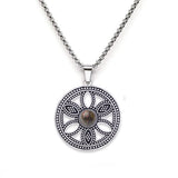 Hollow Life Flower Stainless Steel Gemstone Necklace for Women Men
