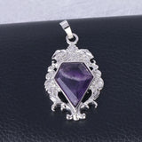 Antique Floral Carved Bezel Set Diamond Shape Natural Crystal Pendant, Multi‑Option Faceted Gemstone Charm for Handmade Necklaces