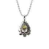 Gothic Flame Skull Pendant Necklace • Stainless Steel Ball Chain with Natural Gemstone Ball • Punk Hip Hop Skeleton Rocker Jewelry for Men Women