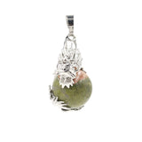 Natural Crystal Sphere Pendant, Silver Metal Dragonfly Wrapped Round Ball Gemstone Pendant, Reiki Chakra Healing DIY Necklace Jewelry Charm 16mm