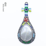 Ethnic Enamel Vase‑Shape Natural Gemstone Pendant, Retro Hollow Alloy Teardrop Cabochon Crystal Pendant, Colorful Enamel Chakra Reiki Healing DIY Necklace Jewelry Charm