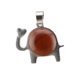 Lucky Elephant Crystal Holder Pendant • Retro Silver Animal Amulet with Natural Gemstone Sphere • Unisex Spiritual Wisdom Totem Jewelry Gift