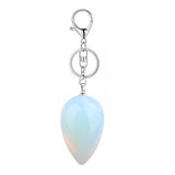 Natural Stone Droplet Keychain Carved Teardrop Crystal Pendant Keyring Silver Metal Lobster Clasp Healing Gemstone Amulet Bag Charm Gift for Women Men