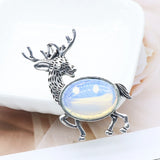 Vintage Deer Stag Natural Crystal Pendant, Antique Silver Alloy Animal Elk Inlaid Oval Cabochon Gemstone Pendant, Chakra Reiki Healing DIY Necklace Jewelry Making Charm