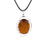 Natural Oval Crystal Stone Pendant Silver Leaf Wrapped Crystal Pendant Necklace Reiki Chakra Healing Crystal Jewelry for Women Multiple Gemstone Options