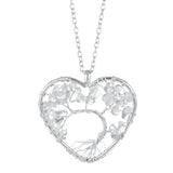 Heart Shaped Tree of Life Pendant Necklace, Natural Chip Gemstone Chakra Crystal Necklace Silver Wire Wrapped Jewelry Gift for Women