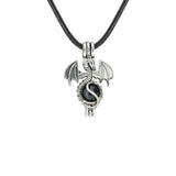 Gothic Stainless Steel Pterosaur Dragon Crystal Holder Necklace • Antique Silver Gemstone Ball Urn Pendant • Unisex Retro Punk Jewelry