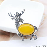 Vintage Deer Stag Natural Crystal Pendant, Antique Silver Alloy Animal Elk Inlaid Oval Cabochon Gemstone Pendant, Chakra Reiki Healing DIY Necklace Jewelry Making Charm