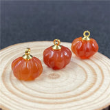 Natural Crystal Mini 3D Pumpkin Charms Gold Plated Cap Gemstone Pumpkin Pendant for DIY Halloween Jewelry Making Earring Necklace