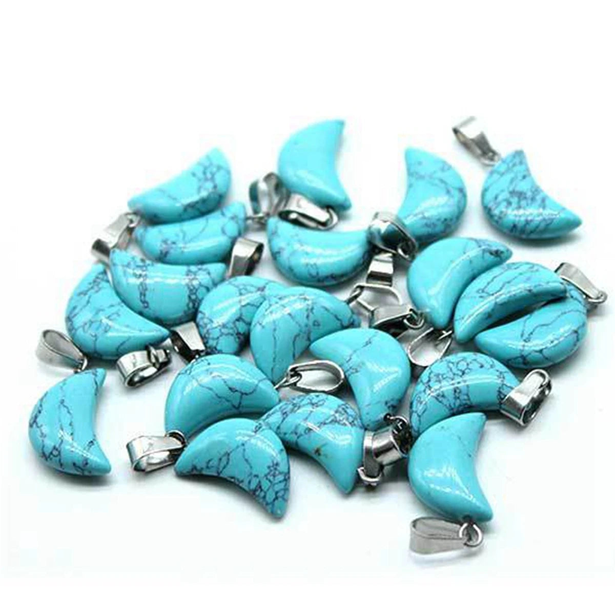 13×18mm Natural Crystal Moon Pendant, Healing Chakra Gemstone Charms for Jewelry Making