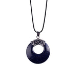 Boho Hollow Circle Donut Gemstone Pendant, Vintage Crown Metal Cap Natural Stone Charm, Handmade Jewelry Making Supply