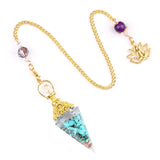 7 Chakra Orgone Pendulum with Lotus Top Gold-Plated Resin Crystal Pendulum with Chain for Divination Healing Witchcraft
