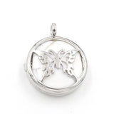 Silver Plated Hollow Butterfly Pendant Natural Round Cabochon Gemstone Inlay Charm for DIY Necklace Jewelry Making