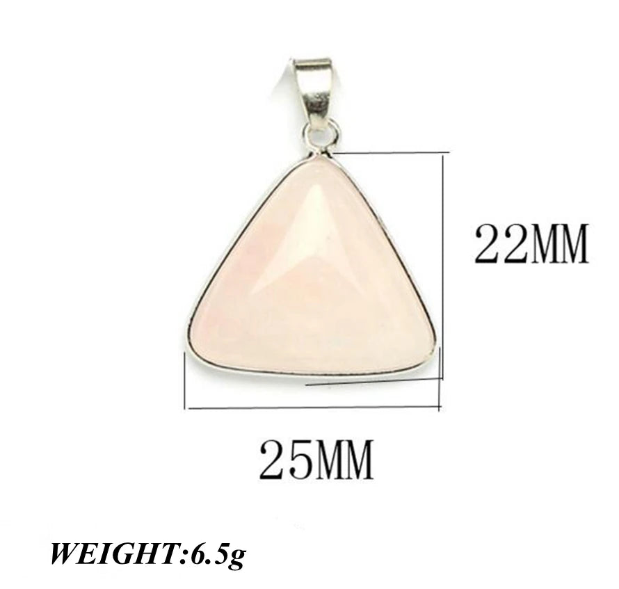 Multi‑Variety Natural Gem Triangle Pendant Necklace, Polished Smooth Cabochon Stone with Silver Chain, Witchy Spiritual Energy Necklace Birthday Holiday Jewelry Gift