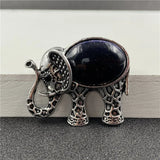 Antique Silver Filigree Elephant Pendant Necklace, Inlaid Natural Chakra Crystal Gem Animal Totem Jewelry with 18 Inch Black Wax Cord for Lucky Gift
