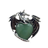 Antique Silver Alloy Winged Dragon Charm - Heart-Shaped Natural Gemstone Pendant for DIY Gothic Punk Jewelry Making & Anniversary Gift